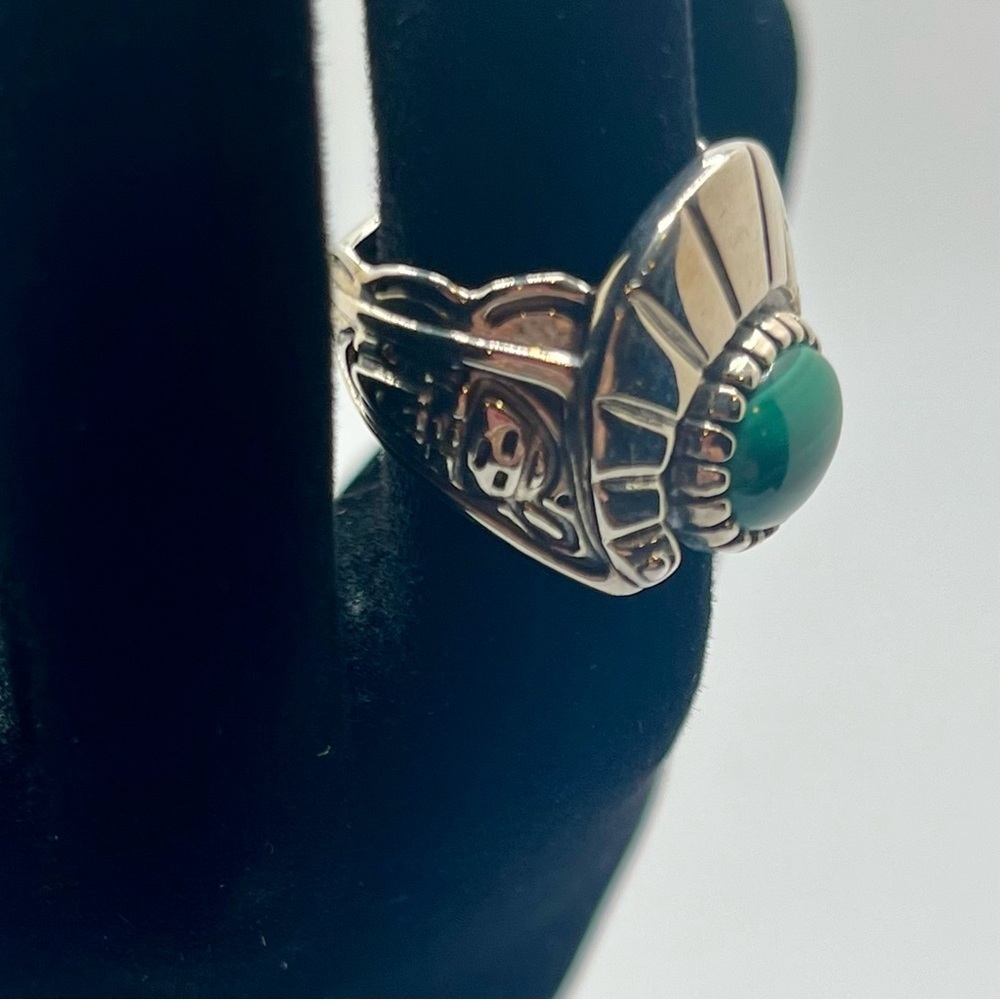 Vintage Sterling Silver Green onyx Statement Ring SZ 5 Southwestern - Picture 7 of 13